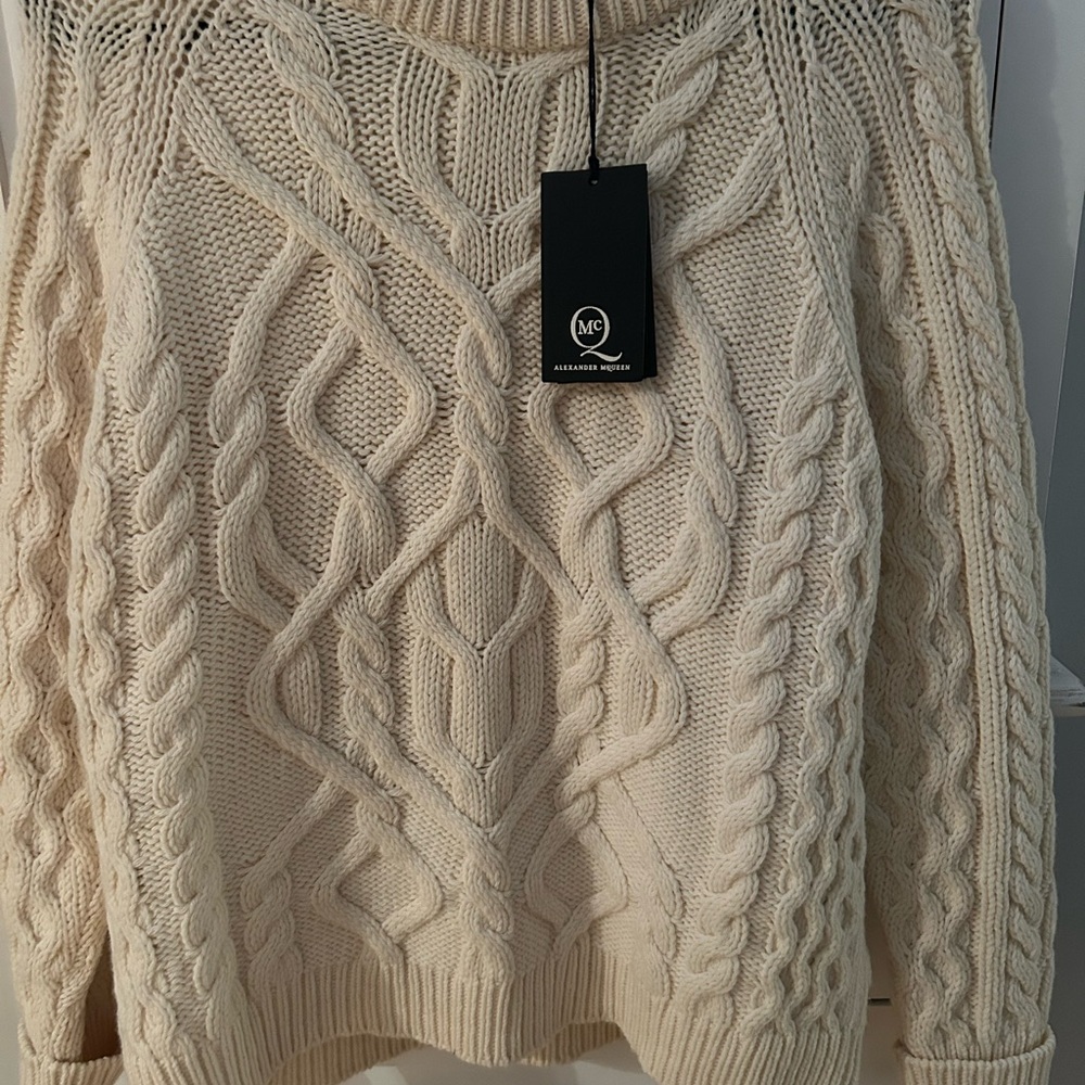 Alexander McQueen Ivory Cable Knit Sweater